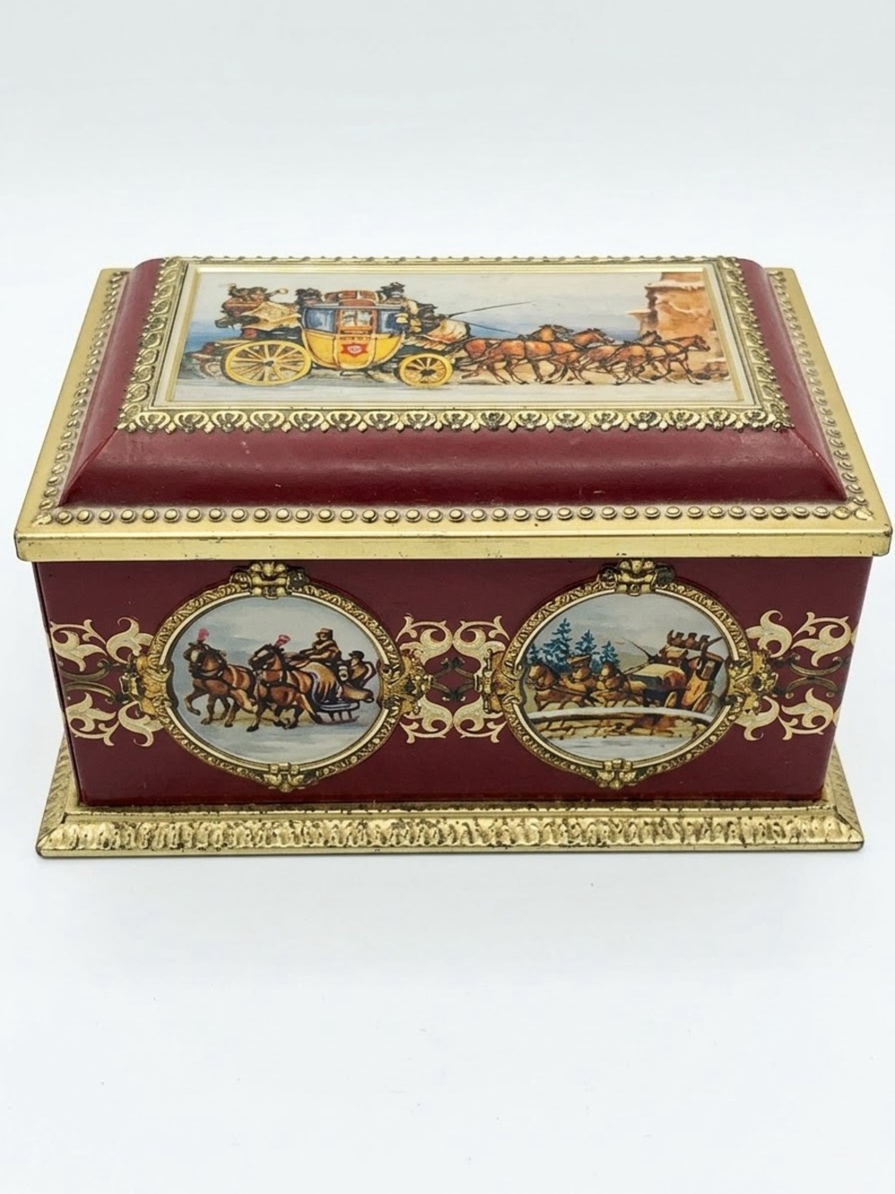 Vintage Klann Quality West Germany Horse Carriage Decorative Tin Keepsake Box